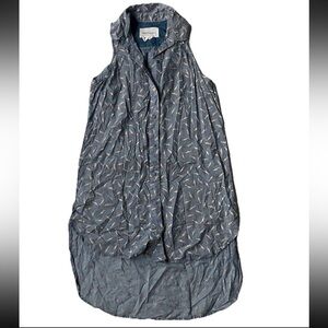 BCBGeneration Women's Collared Button Front Shirt Dress S Shark High Low Summer